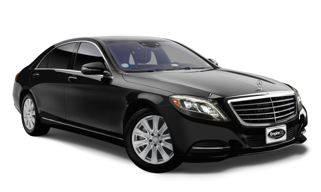 A sleek black luxury sedan with tinted windows and chrome accents.