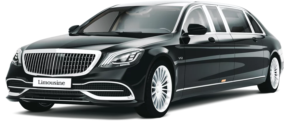Black luxury limousine on black background.