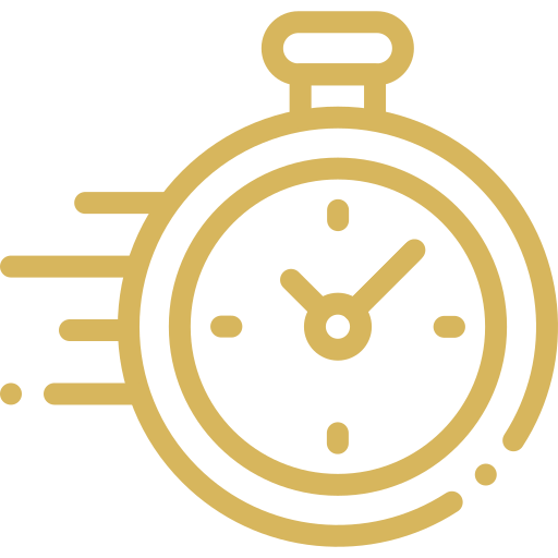 Stylized gold stopwatch icon symbolizing speed and quick timing.